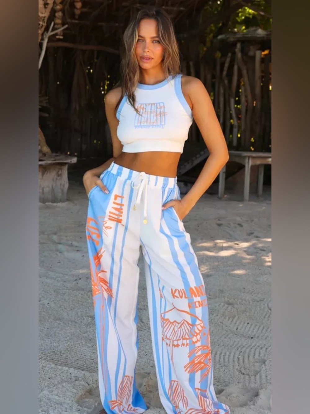 Kulani Kinis Sunny Daze Pants & Matching Coral Print Tank Top Set NWOT